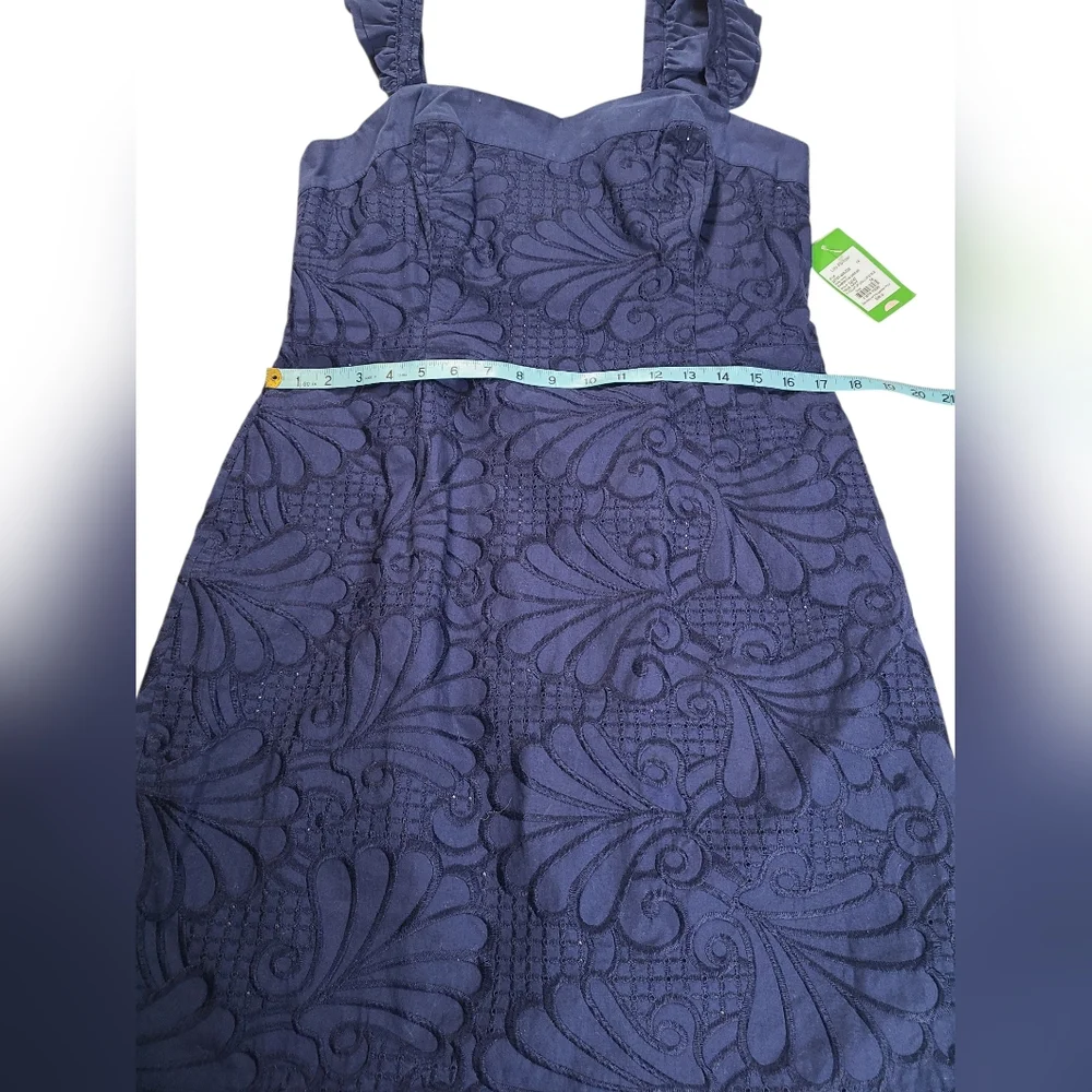 Lilly Pultizer True Navy Blue Cotton Sarafina Dress Dollop Of Scallop NWT Sz 14 - Picture 7 of 11
